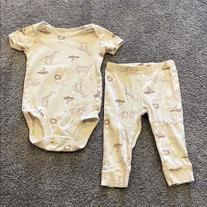 Carters 12m Cream Animal Print Bodysuit an Matching Pant Set